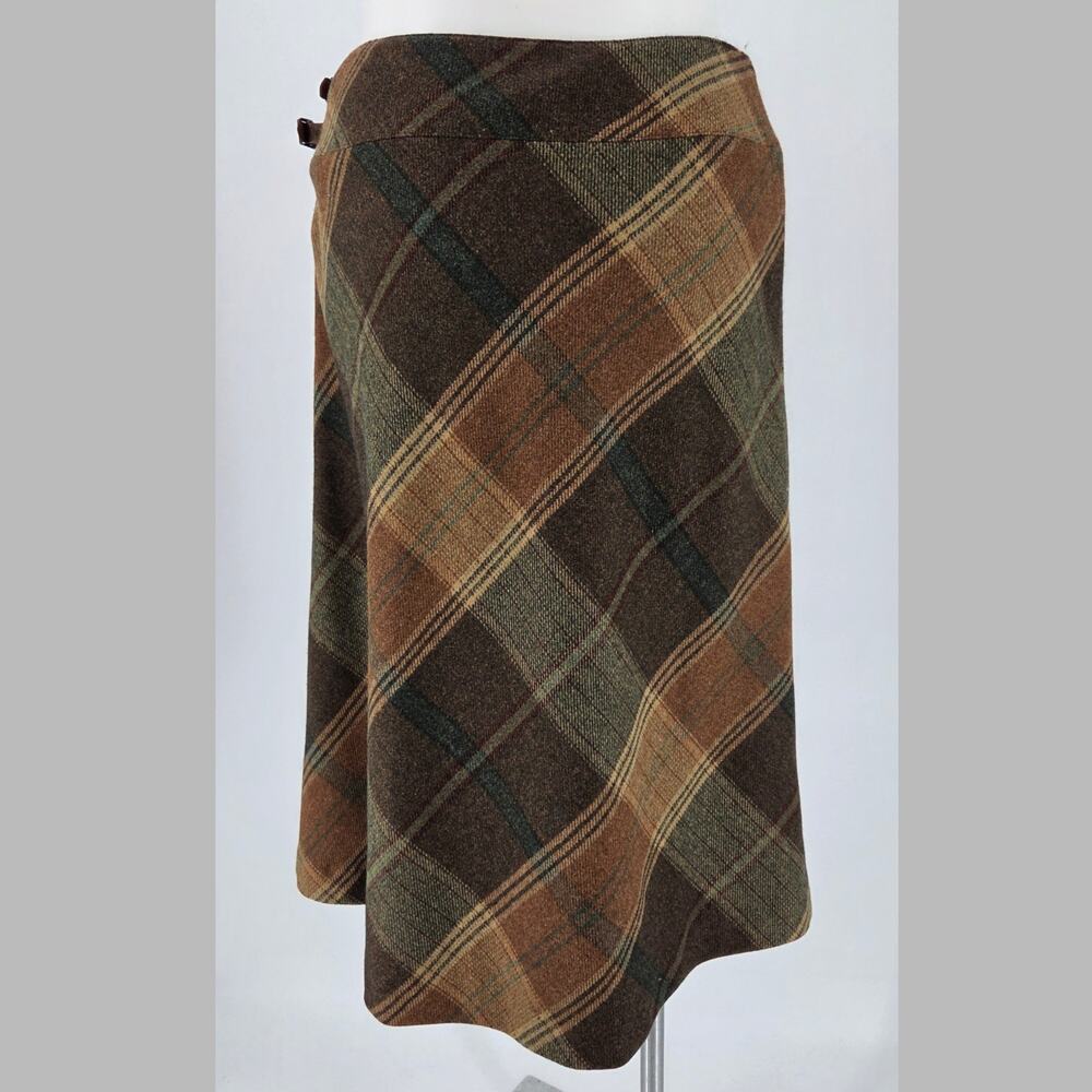 Lauren Ralph Lauren Wool Plaid Equestrian Buckle Midi Skirt Size 14 - Picture 4 of 16
